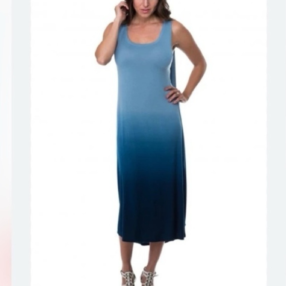 Marisa Kenson Callie Blue Dip Dye Ombre Sleeveless Tank Midi Dress Size Medium